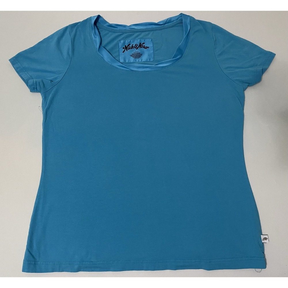 Nick & Nora Blue Short Sleeve Pajama Top Size Large‎ Solid Women's